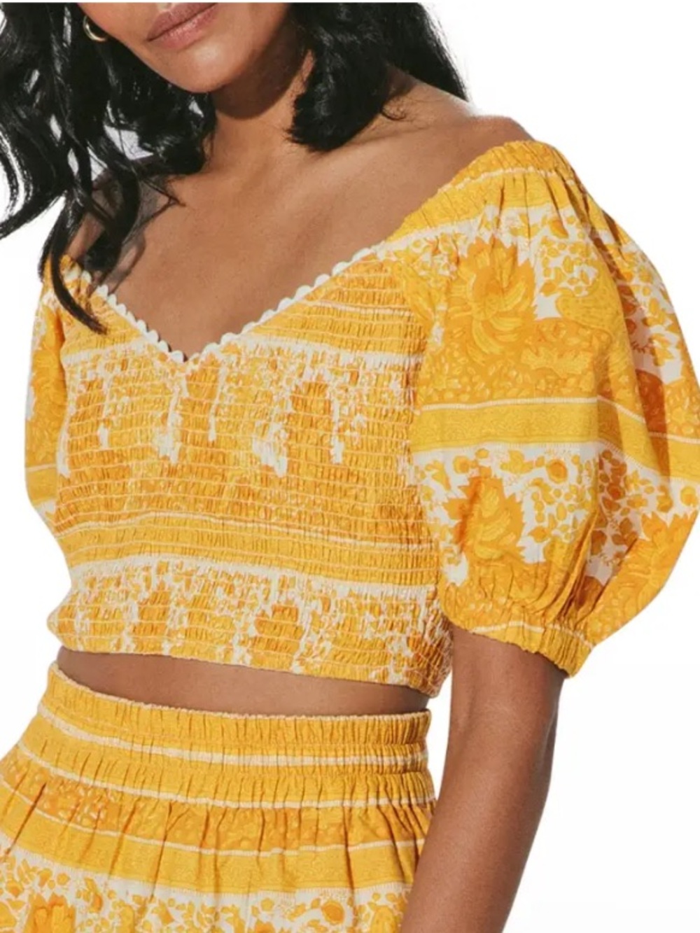 Cleobella Everly V-Neck Puff Sleeve Crop Top - Picture 2 of 8